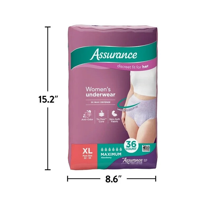 Assurance Women's Incontinence Underwear, XL , Maximum Absorbency (36 Count)