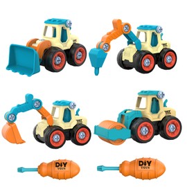 DIY Coches de Juguet,4PCS DIY Take Apart Juguetes Camiones De Construcción, Coches Tire hacia Atrás de Excavadora Topadora Martinete Apisonadora,Regalo Navidad para 3-8 Años Niños (Multicolor)