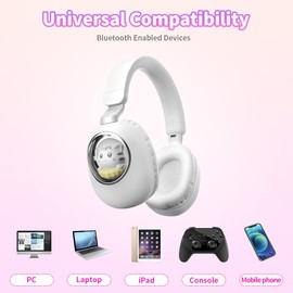 YUSONIC Wireless Headphones with led Lights， Kids Headphones for Girls Bluetooth Light up Over Ear with Microphone and sd Card for School/Travel/Phone/Kindle/pc/tv / MP3. (White)