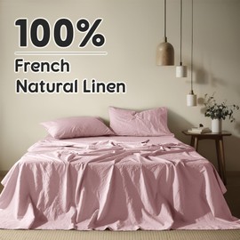 Shilucheng 100% French Linen Sheets - Queen Size Bed Sheets, Breathable & Cooling Pure Linen Sheets,Soft Durable and Tear Resistant -16 Inch Deep Pocket - 4Pcs (Embroidery Purple, Queen)