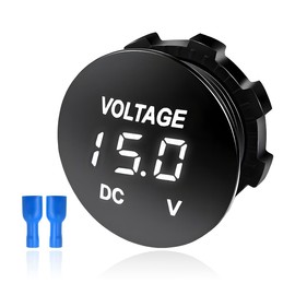FSTURIOS DC 12V 24 V Voltmeter Gauge, Car LED Digital Display Round Panel Voltage Gauge Meter, Waterproof Mini Volt Tester Battery Monitor Indicator for Car Truck Marine Boat (White)