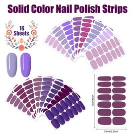 JERCLITY 224 Pieces 16 Sheets Purple Solid Color Nail Polish Strips Nail Wraps with Nail File Self-Adhesive Nail Stickers Full Nail Wraps for Women Girls Nail Art
