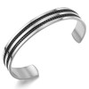 COOLSTEELANDBEYOND 19CM Steel Adjustable Cuff Bangle Bracelet Inlay with Black
