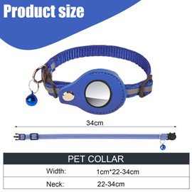 DHWEKU Cat Collar Reflective Air Tag Cat Collar Leather for GPS Tracker Integrated Adjustable Collar, Blue