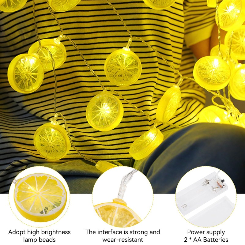 Fruit String Lights Battery Powered, Lemon Decor Fairy String Lights