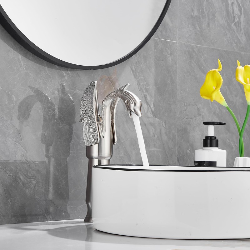 GGStudy Brushed Nickel Swan Shape Single Handle 1Hole Bathroom Vessel