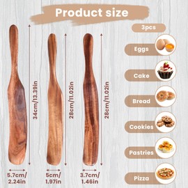 Wooden Sourdough Spatula, 3 Pcs Wooden Spatula for Cooking Skinny Flat Spurtle Spatula Wood Kitchen Utensils Kitchen Sourdough Tools for Dough Mixing Spreading Baking