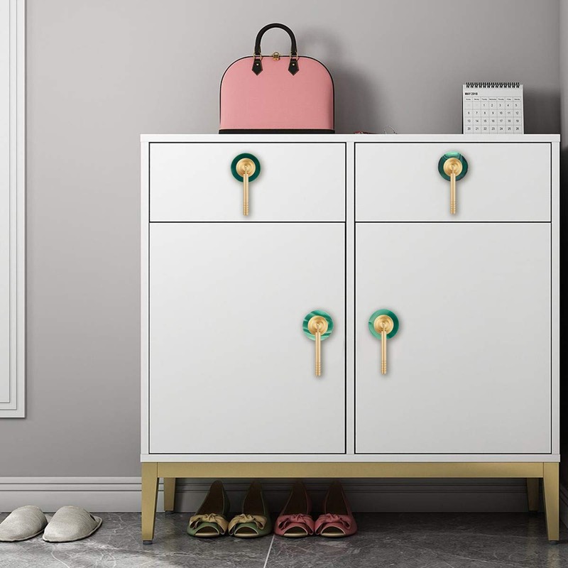 mookaitedecor Set of 2 Green Agate Slice Crystal Stone Cabinet