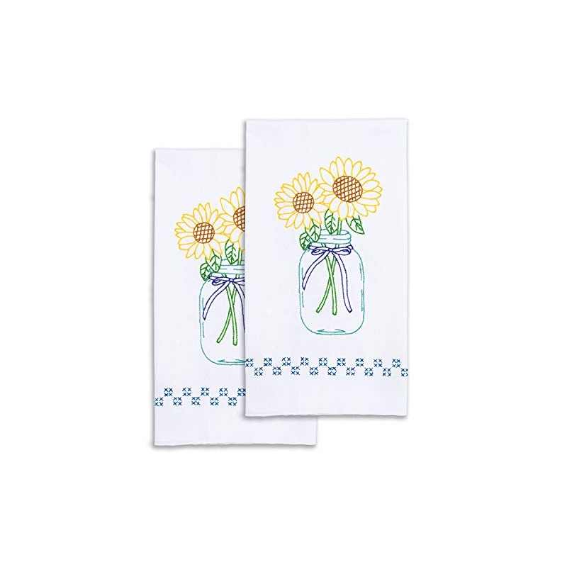 Jack Dempsey Needle Art Sunflowers Embroidery Towels, white
