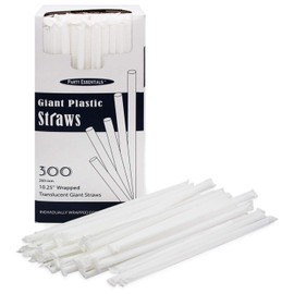 Party Essentials Disposable Plastic Drinking Straws, 10.25" Giant, 300 Count, Individually Wrapped Clear