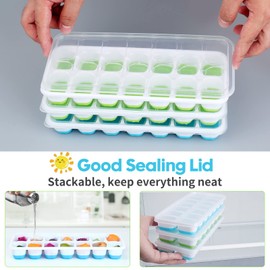 Ice Cube Trays for Freezer, Furnsii 2 Pack Stackable Ice Cube Tray With Lid, Easy-Release Flexible 56-Cube Silicone Ice Trays for Baby Food, Cocktail, Coffee