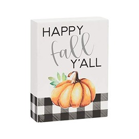 Collins Painting Mini Fall Wood Block Sign - Checkered Pumpkin Sign for Fall Themed Decor (Happy Fall Y'all)