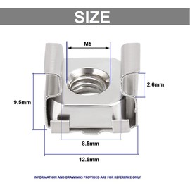 TERF® M5 Cage Nut M5 (5mm) Cage Nut Fit to 0.7mm to 1.6mm Panel and Require Square Hole Size 9.5mm Cage Nuts for Server Equipment Rack Mount Data Networking Shelve Cabinet Electric Panel - Pack of 10