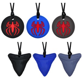 Chew Necklaces for Sensory Kids Boys, 6 Pack Chewy Necklace Sensory Toys for Kids with Autism, ADHD, SPD, Silicone Adult Chew Toys Teething Necklace Reduce Chewing Biting Fidgeting