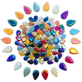 EDFLIFE Mosaic Tiles for Crafts, 7oz Iridescent Drop Mosaic Tiles for Art Crafts, Mosaic Making Kit for Projects, Ceramic Tiles for Adult DIY Hobbies Children Handmade Home Decoration