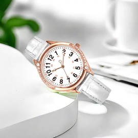 COMTEX Waterproof Nurse Watch, Suitable for Medical Professionals, Students, Women, Rose Gold case with Crystal Diamond Inlay, Easy to Read dial, 24-Hour Second Hand, Belt Watch