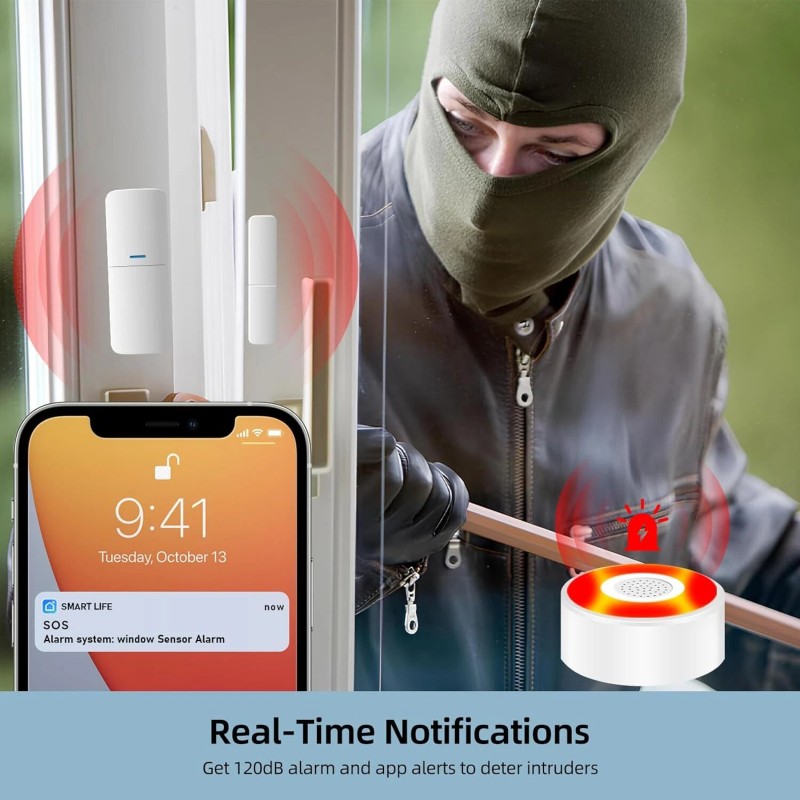 ‎GRSICO 9PCS WiFi Smart Home Alarm System Wireless DIY Door