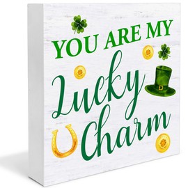 St. Patricks Day Decor You Are My Lucky Charm Wooden Sign, St Patricks Day Decorations Wood Block Sign Rustic Home Decor 5 x 5 Inches