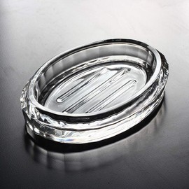 luzen 1PC Clear Glass Soap Dish Bar Soap Holder Soap Saver Tray Soap Case Soap Box Holder for Shower Bathroom Kitchen, Oval