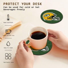 Malogtan Coasters for Drinks，Green Yellow Design Cup Coasters Set of 4 for Tabletop,Coffee Table，Drinking Coaster for Sport Football Fans，Non-Slip Rubber Base - 4 Inches