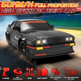 YUAN PLAN RC Drift Car 1:16 4WD 2.4GHz Remote Control Drift Cars with Gyro 50km/H High Speed Full Proportion RC Cars with LED Lights, Drifting Tires ESP Race Car Toy for Adults Boys Girls Kids, Black