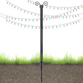 COCONUT String Light Pole for Outside, 9FT Light Pole for Outside with Ground Anchor Base, Metal Pole Stand for Grass, Patio, Backyard (1PCS)