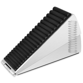 KOLAKO Door Stopper, Heavy Duty Door Stop Wedge 3 Inch Tall Door Stoppers for Bottom of Door Large Metal Doorstop Stainless Steel Rubber Wedge Door Stopper Floor, Silver