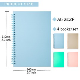 A5 Spiral Lined Notepad,4 Pack Spiral Notebook Wirebound Notebooks 80 Sheets(160 Pages)/Per Pack A5 Sketch Book Reporters Notepad for Office Travel School Drawing Black