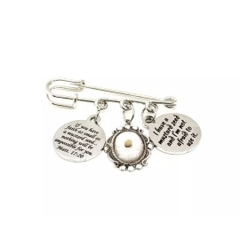 JKCE Designs Mustard Seed Oval Three Charm Brooch, Mustard Seed Pin, Faith Gift, Christian