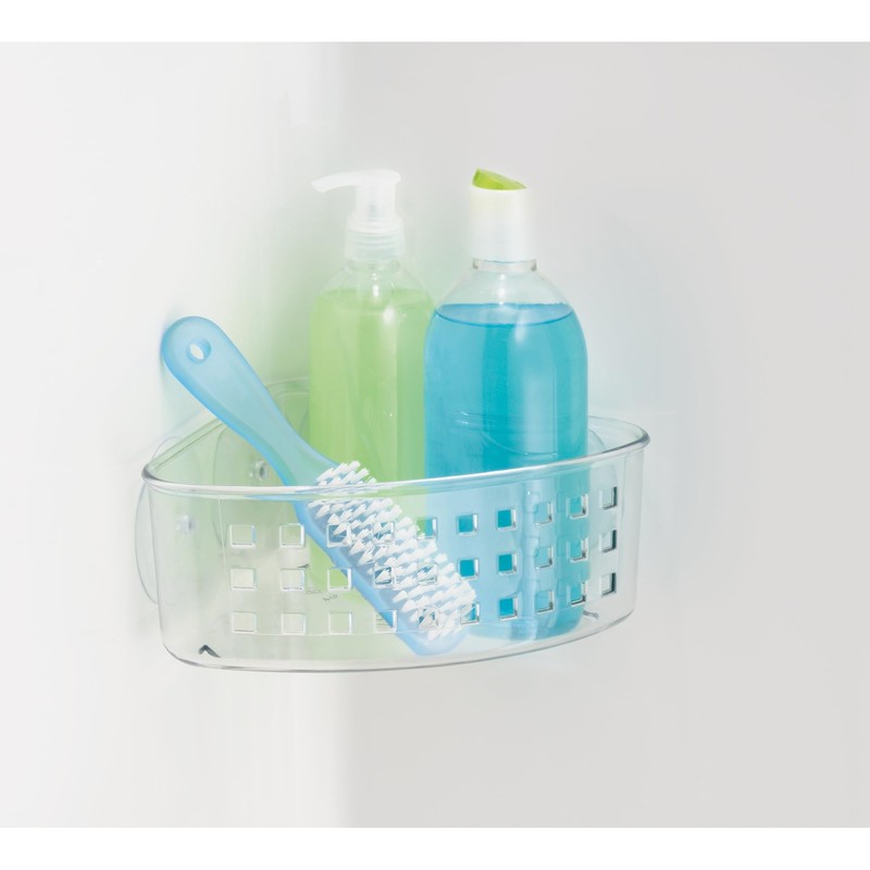iDesign Plastic Suction Cup Corner Shower Basket for Bathroom Storage
