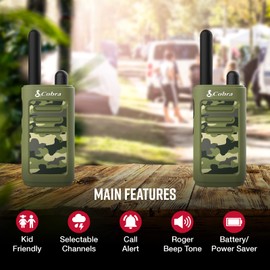 Cobra HE150 G - Kid Friendly Walkie Talkies - 16-Mile Range, 2 Channels Two-Way Radio Set, Green, (2-Pack)