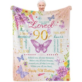 Throw Blanket, 50"X60" - 90th Birthday Gift for Women Ideas for Mom, Friend, Wife, Sister