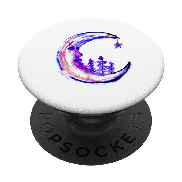 Moon Sad Face Stars Forest Watercolor Art Whimsical Magical PopSockets