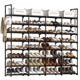 WOWLIVE Extra Large Shoe Rack, 4 Rows 8 Tier 56-64 Pairs Big Tall Metal Shoe Organizer, Stackable, Large Capacity Boot Rack Storage Organizer for Entryway, Closet, Garage, Black