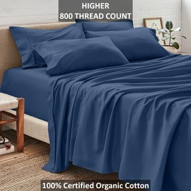 Neighbourhood Home 100% Real Certified Organic Cotton Bedsheet Set, King Size 6 Piece 800 Thread Count Sheets Sets, Fits Mattress Upto 12" Deep Pocket - Mediterranean Blue