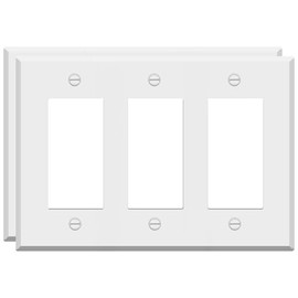 (2 Pack) 3-Gang White Metal Rocker Switch Cover | Standard Size Wall Plate for GFCI, Dimmer, or Decorator Outlets | Painted Finish | Corrosion Resistant | Unbreakable Metal Construction
