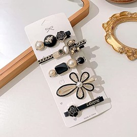Viviraa Pearl Hair Clips Set for Women & Girls – Acrylic Resin Barrettes, Geometric Metal Hairpins, Decorative Bobby Pins – Hair Accessories for Daily Wear, Parties & Gifting (Black, Medium)