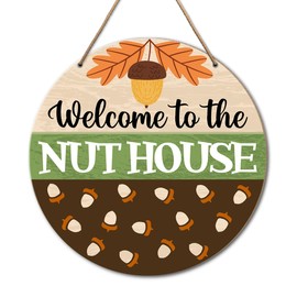 Fall Welcome Sign Decor for Front Door, Rustic Fall Wall Wooden Hanging Decor for Home, Farmhouse Autumn Thanksgiving Decorations Indoor, Welcome to The Nut House