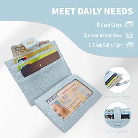 Beiulein Slim Credit Card Holder Wallet for Women, Small Cute RFID Blocking Minimalist Leather Front Pocket Cash Wallets, Thin Travel Credit Card Case for Ladies Female Gifts, 8 Card Slots & ID Window
