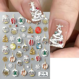 6Pcs Christmas Nail Stickers for Nail Art Xmas Tree Snowflake Snowman Flowers Bell Nail Art Design Nail Decals Winter Holiday Nail Art Stickers for Women and Girls DIY Manicure Decoration