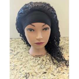 XSY Women's Human Hair Wig 18" Curly with Headband Black
