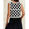 Verdusa Women's Button Front V Neck Sleeveless Crochet Plaid Checkered