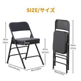 BOOSDEN Padded Folding Chair, Foldable Chair with Thick Cushion, Heavy Duty Metal Folding Chair for Outdoor & Indoor & Dining & Party, Black