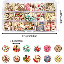 Colourful Buttons Children's Doll Buttons Round Colourful Round Buttons Set Wooden Buttons Natural Vintage Buttons Colourful Buttons for Crafts with 2 Holes for DIY Sewing Crafts Knitting Clothing and