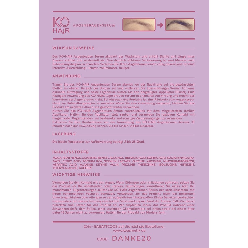 KÖ-HAIR Klinik Eyebrow Serum Booster (3 ml), Highly Effective Serum