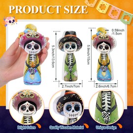 Yuntau 2 Pcs Day of The Dead Figurines Wooden Sugar Skulls Statue Dia De Los Muertos Altar Ofrenda Skulls Couple Decorations Day of The Dead Sculpture Tabletop Decor for Home Table