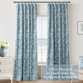 Light Blue Coastal Floral Blackout Curtains 84 Inch Length 2 Panels Set,Beachy Room Decor Pinch Pleated White Paisley Pattern Boho Farmhouse Nautical Ocean Curtains for Bedroom Living Room