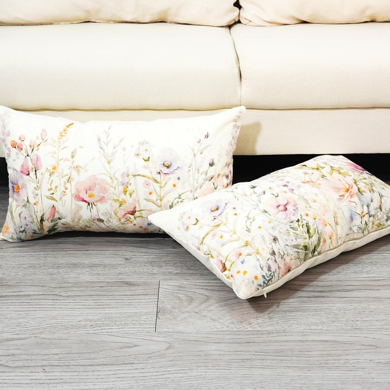 TAJWE Spring Floral Throw Pillow Covers 12x20 Set of 2