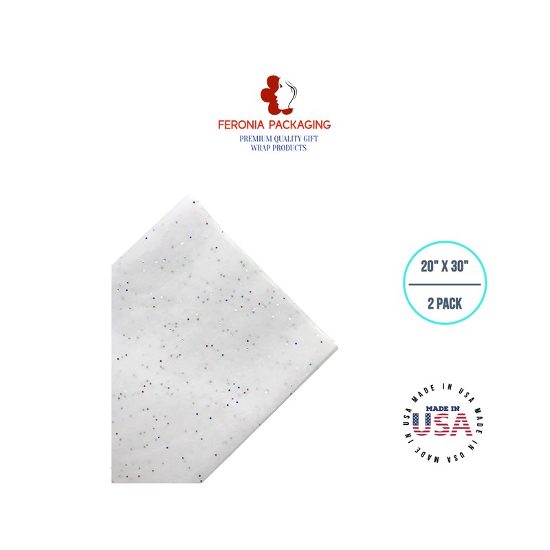 White Glitter Gift Wrapping Tissue Paper 20x30 2 Pack by