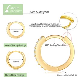 CERSLIMO Gold Earrings for Women - 2 Pairs of Huggie Hinged Hoop Earrings | Gold Helix Cartilage Tragus Sleeper Earring Jewellery Gifts Birthday Christmas Gifts for Girls (Diameter: 10mm)
